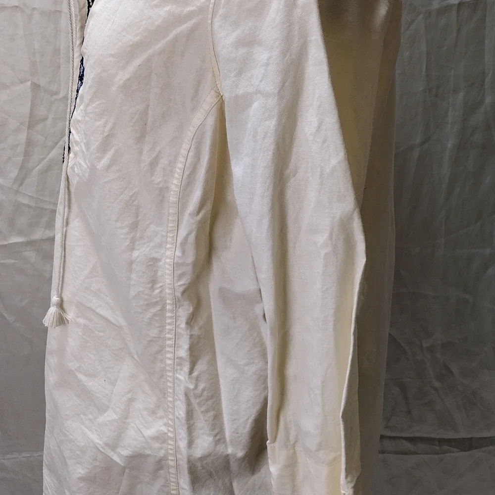 EDDIE BAUER 3/4 SLEEVE TIE NECK IVORY BLOUSE 100% COTTON SHIRT EMBROIDERY TOP LP - Picture 6 of 8